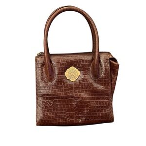 Vintage Albert Nippon brown croc embossed leather top handle satchel